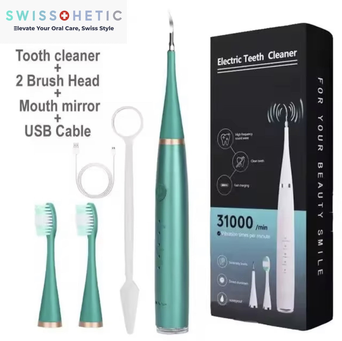 SWISSTHETIC® Sonic Electric Toothbrush Teeth Cleaner Whitening Instrument Waterproof USB Fast Charging  Device Dental Brush