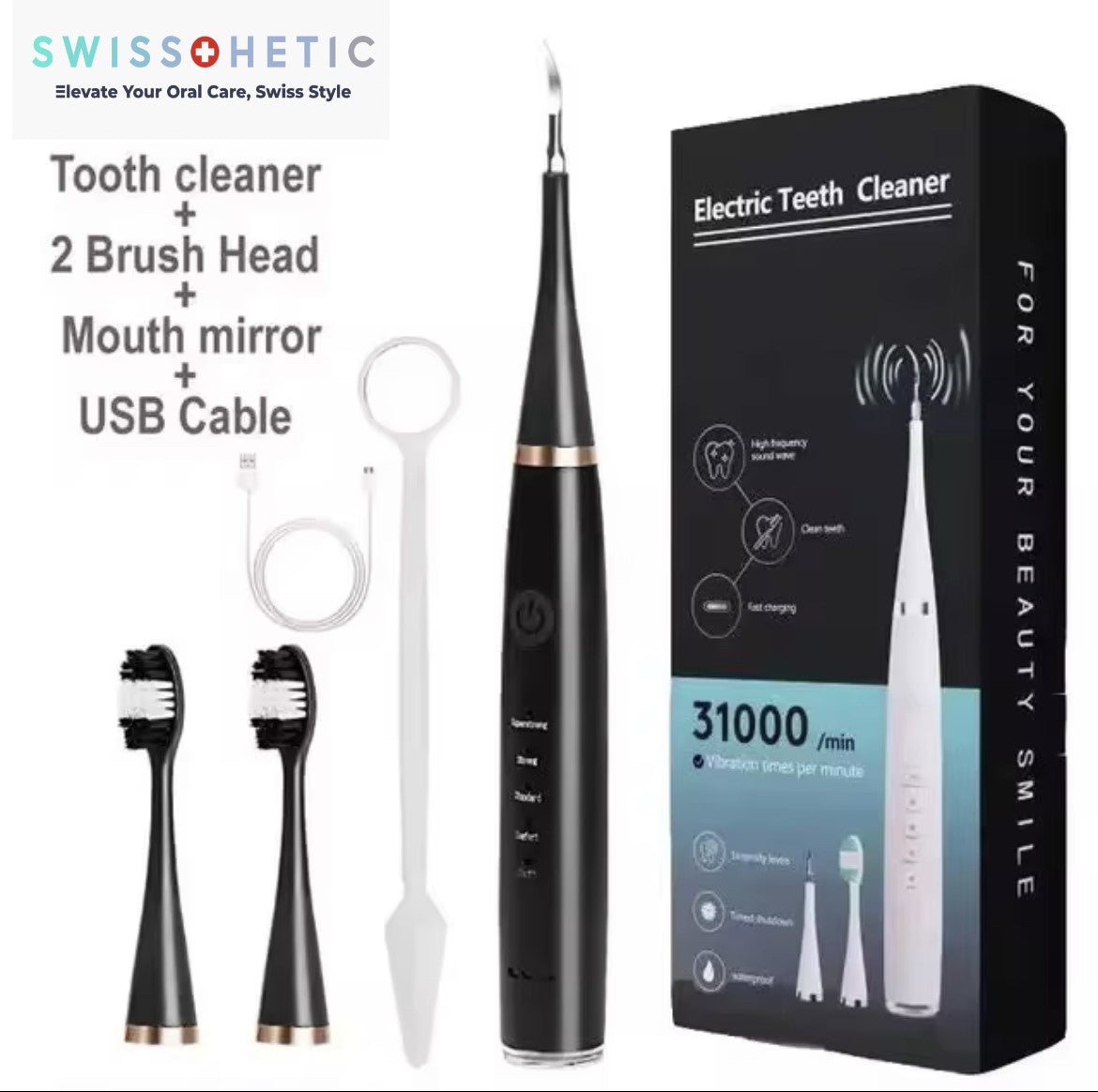 SWISSTHETIC® Sonic Electric Toothbrush Teeth Cleaner Whitening Instrument Waterproof USB Fast Charging  Device Dental Brush