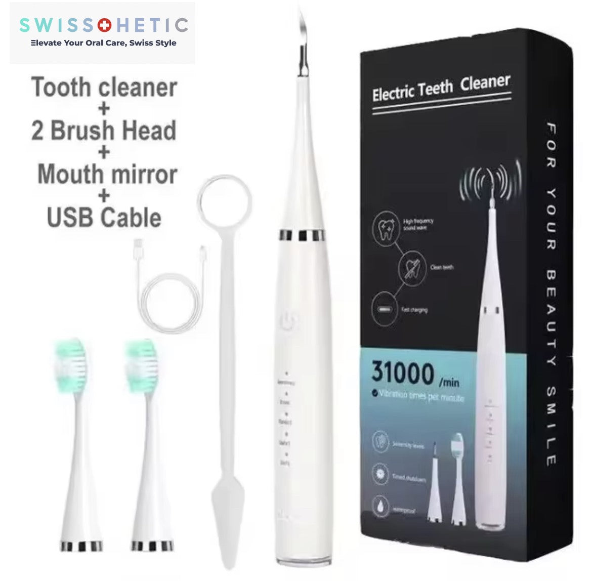 SWISSTHETIC® Sonic Electric Toothbrush Teeth Cleaner Whitening Instrument Waterproof USB Fast Charging  Device Dental Brush