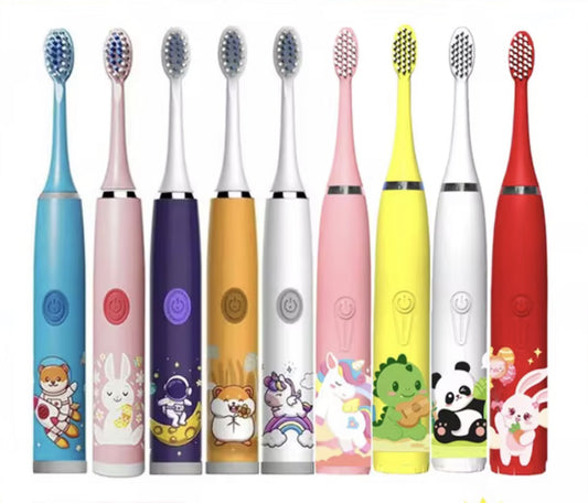 Kids Sonic Electric Toothbrush Rechargeable Colorful Cartoon Children Brush Automatic USB IPX7 Waterproof With Replacement Heads