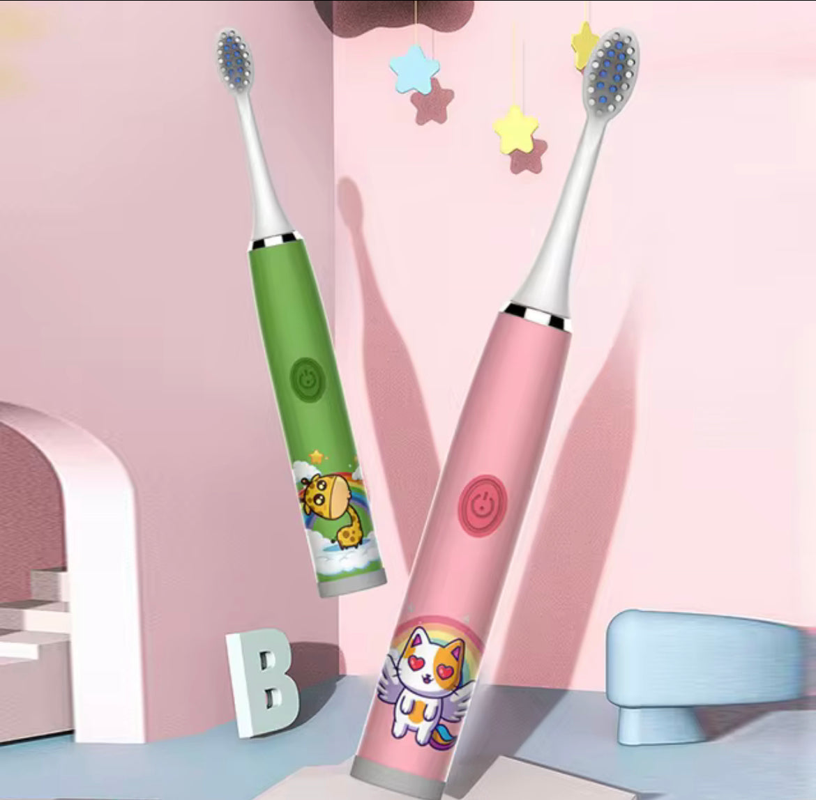 Kids Sonic Electric Toothbrush Rechargeable Colorful Cartoon Children Brush Automatic USB IPX7 Waterproof With Replacement Heads