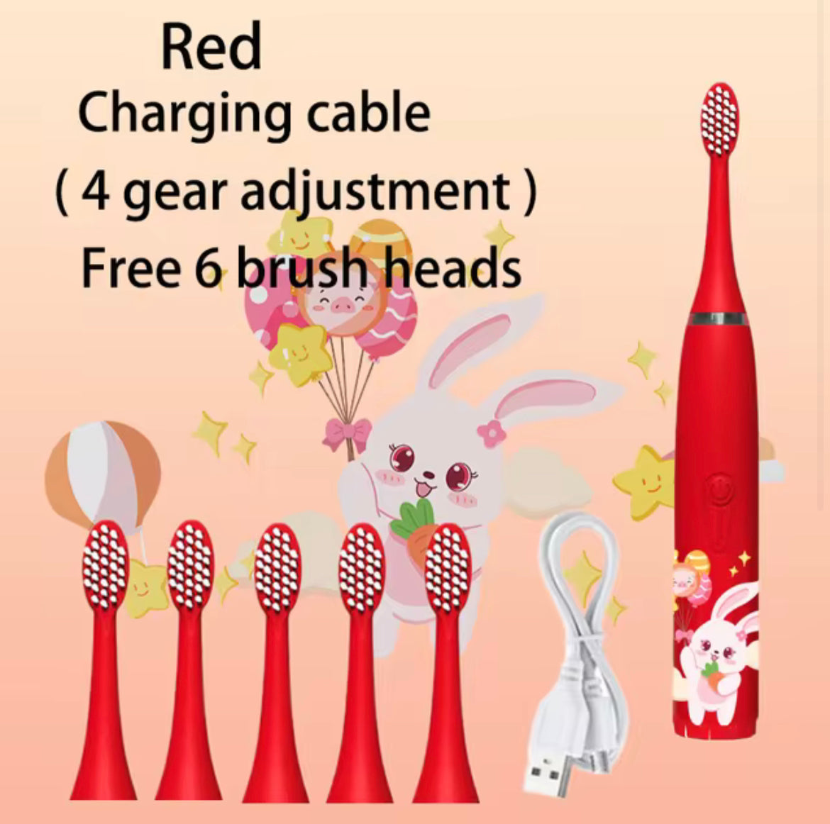 Kids Sonic Electric Toothbrush Rechargeable Colorful Cartoon Children Brush Automatic USB IPX7 Waterproof With Replacement Heads