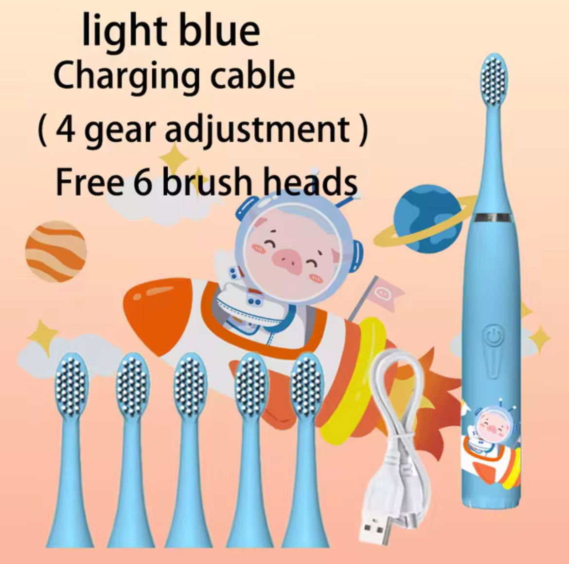 Kids Sonic Electric Toothbrush Rechargeable Colorful Cartoon Children Brush Automatic USB IPX7 Waterproof With Replacement Heads