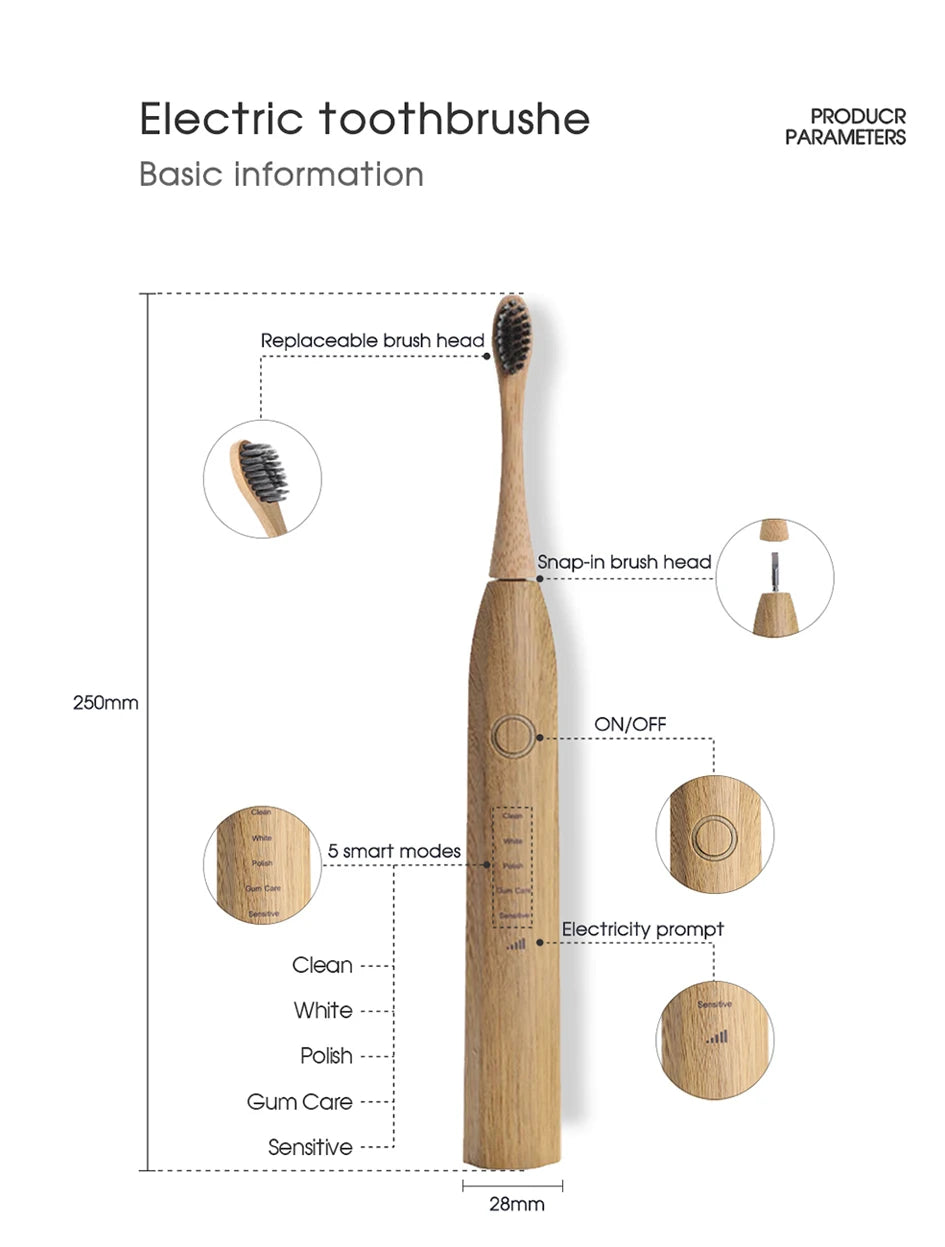 Eco-Friendly Bamboo Electric Sonic Toothbrush SWISSTHETIC®